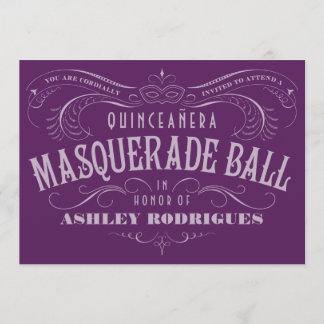 Invitaciones a la Mascarada de Quinceanera Púrpura