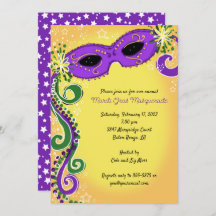 Invitaciones a la mascarada: Mardi Gras morado ama