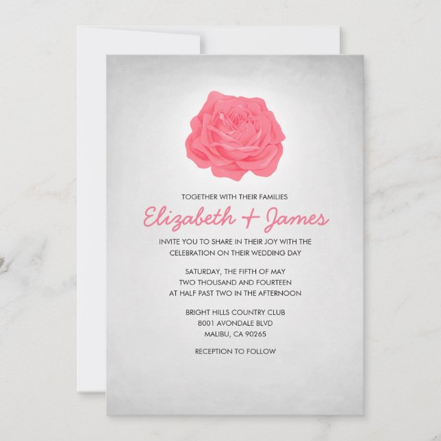 Invitaciones a la moda de la boda blanca y rosa fl (Anverso)