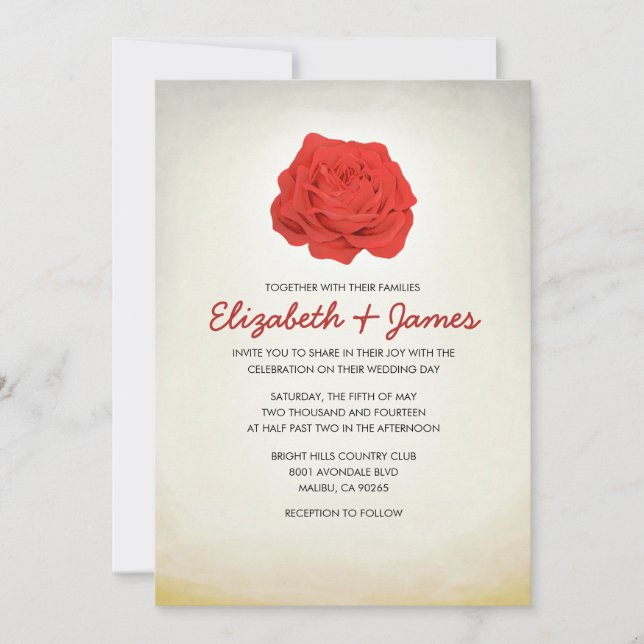 Invitaciones a la moda del Rojo Floral y la Boda d (Anverso)