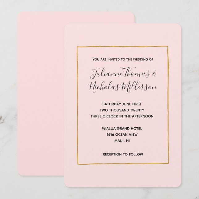 Invitaciones a la Moda simple de oro rosado de Rub (Anverso / Reverso)