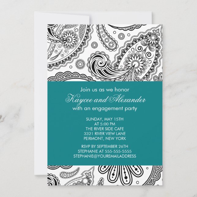 Invitaciones a la moderna fiesta Verde azulada de  (Anverso)