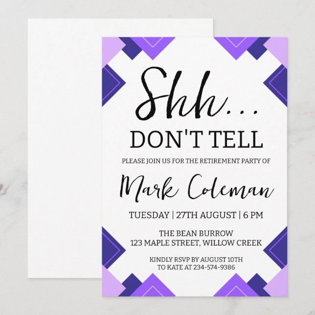 invitaciones a la parte de retiro por sorpresa de  (Anverso / Reverso)