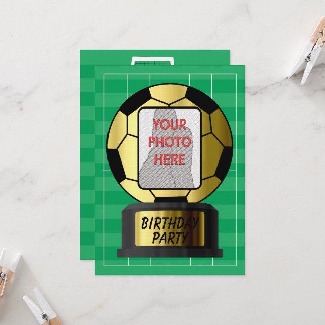 Invitaciones a la pelota de fútbol de oro con foto (Anverso/Reverso In Situ)