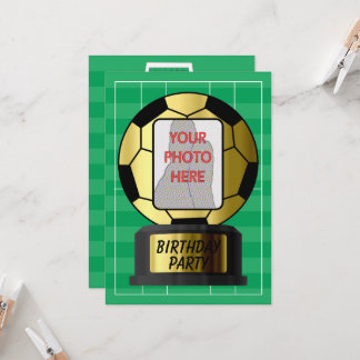 Invitaciones a la pelota de fútbol de oro con foto