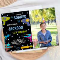 Invitaciones a la pistola de agua de fotos azul am