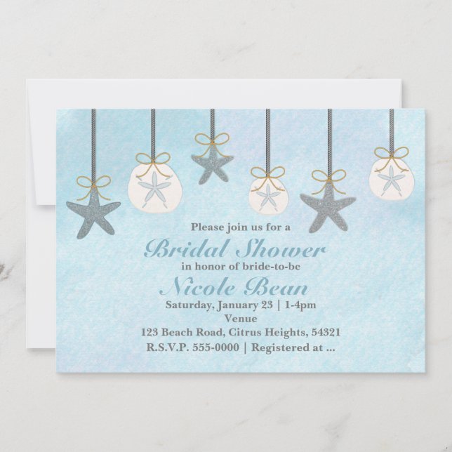 Invitaciones a la playa de Starfish & Sand Dollars (Anverso)
