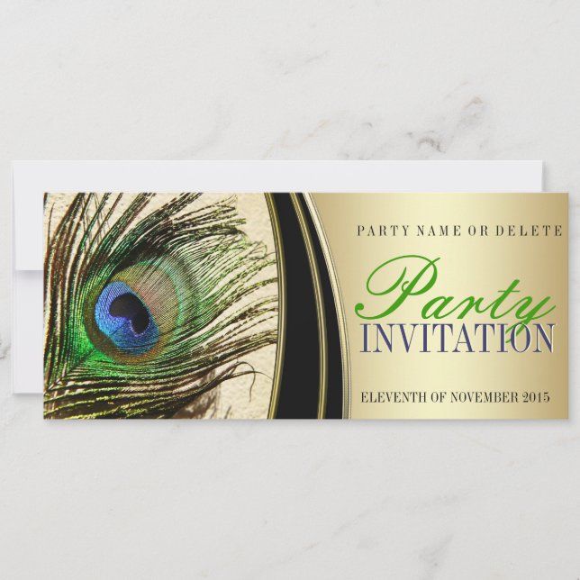 Invitaciones a la pluma de pavo real estilo satina (Anverso)