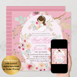 Invitaciones a la primera comunión de flor rosa ac