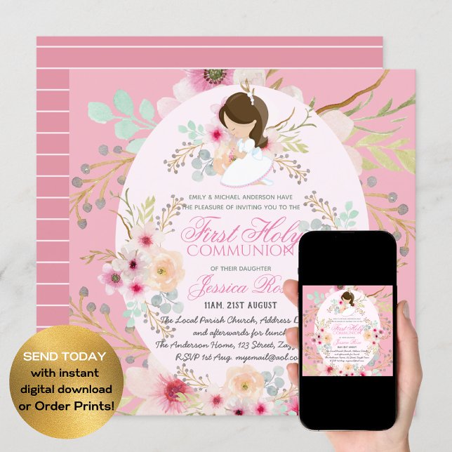 Invitaciones a la primera comunión de flor rosa ac (Subido por el creador)