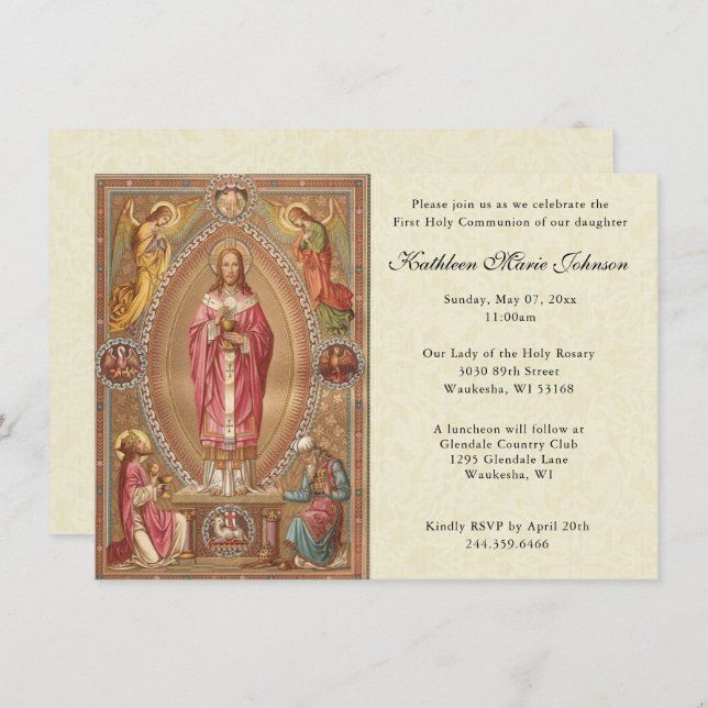 Invitaciones a la Primera Comunión del Jesús Catól (Anverso / Reverso)