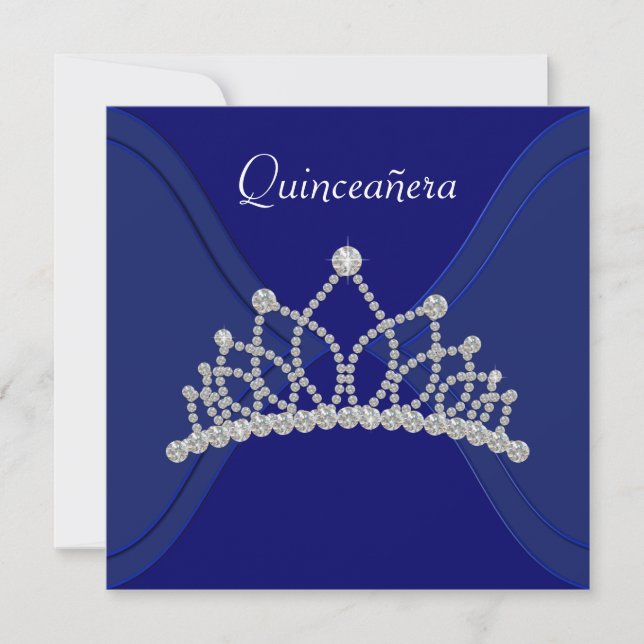 Invitaciones a la Quinceanera Azul Real de Diamond (Anverso)