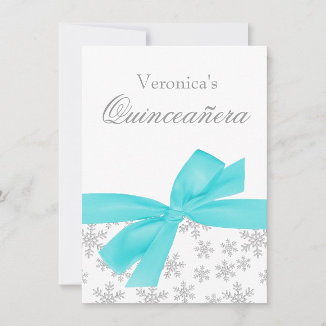 Invitaciones a la Quinceanera de Bow Verde azulado (Anverso)