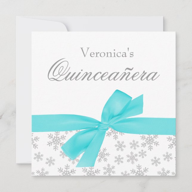 Invitaciones a la Quinceanera de Bow Verde azulado (Anverso)