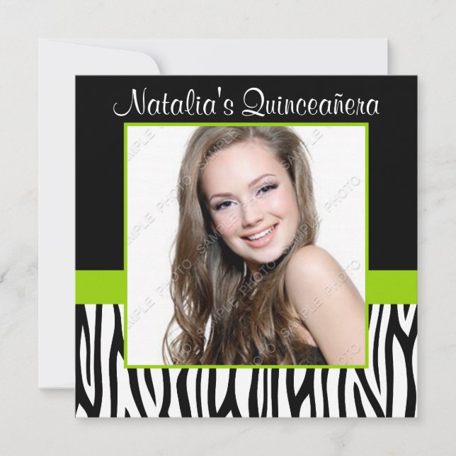 Invitaciones a la Quinceanera de la foto verde de  (Anverso)