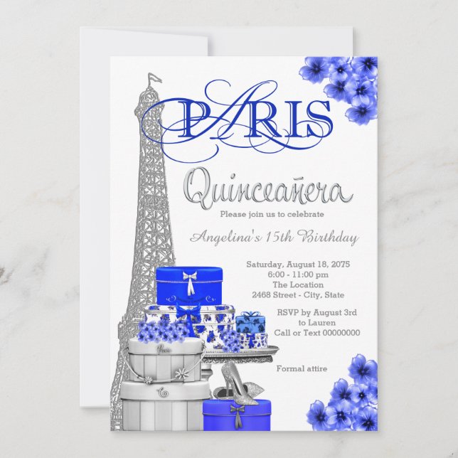 Invitaciones a la Quinceanera de la Plata Azul Rea (Anverso)
