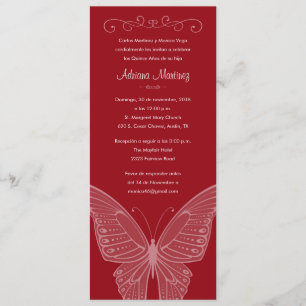 Invitaciones a la quinceañera de mariposa roja