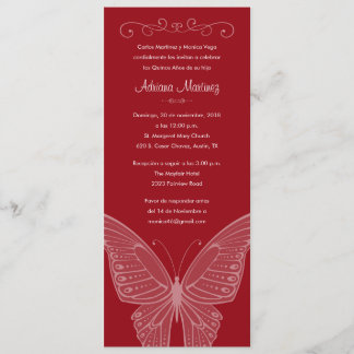 Invitaciones a la quinceañera de mariposa roja