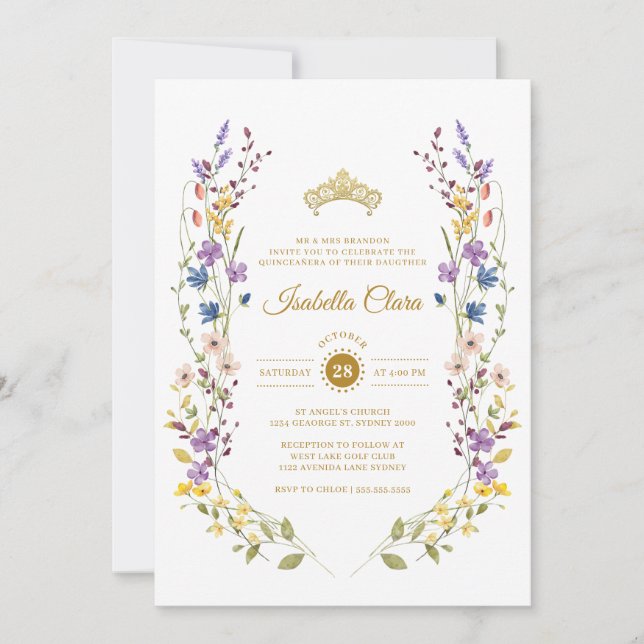 Invitaciones a la Quinceañera de oro de los Jardín (Anverso)