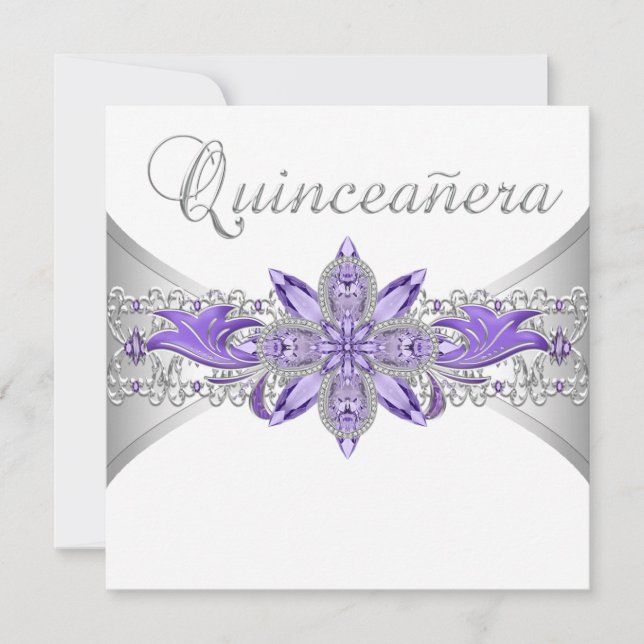 Invitaciones a la Quinceanera de plata morada de l (Anverso)