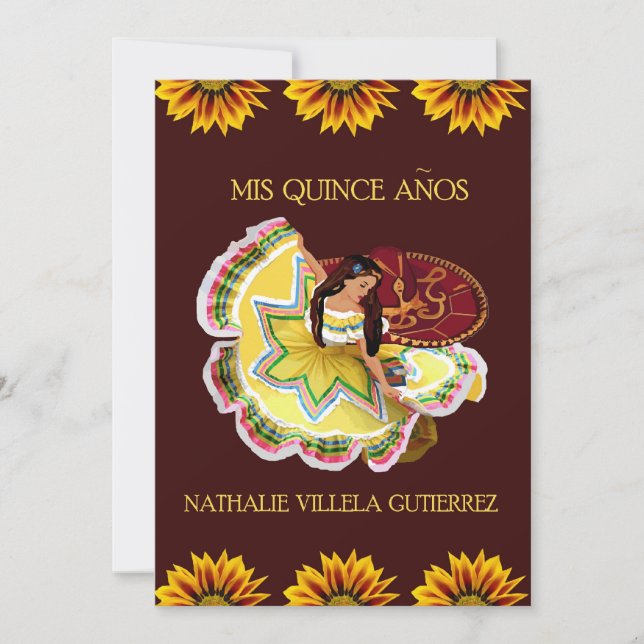 Invitaciones a la Quinceañera del girasol Personal (Anverso)