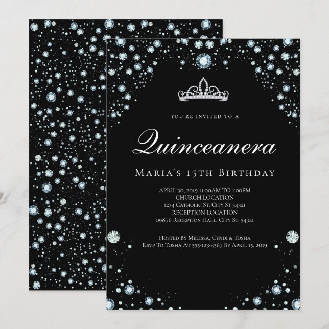 Invitaciones a la quinceañera del negro y el diama (Anverso / Reverso)
