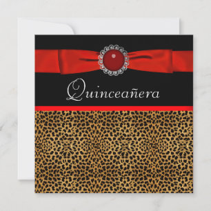 Invitaciones a la quinceañera roja del leopardo ro