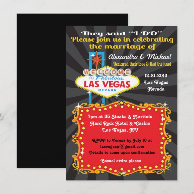 Invitaciones a la recepción post boda de Las Vegas (Anverso / Reverso)