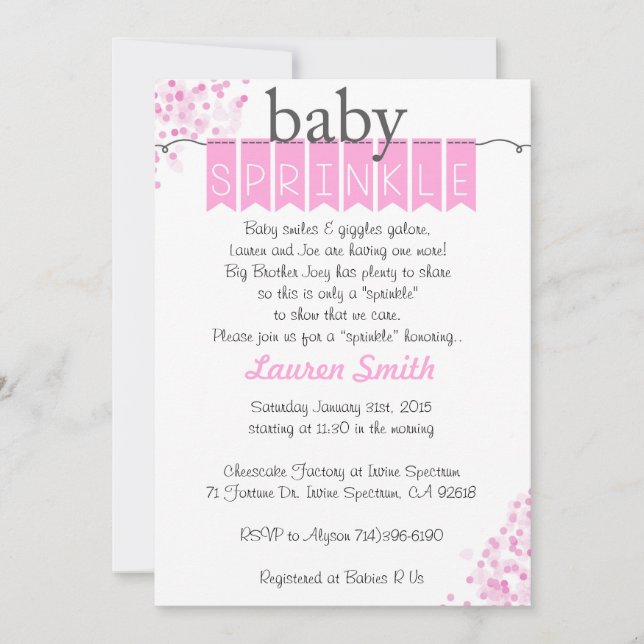Invitaciones a la rociada de chica: rociado de beb (Anverso)