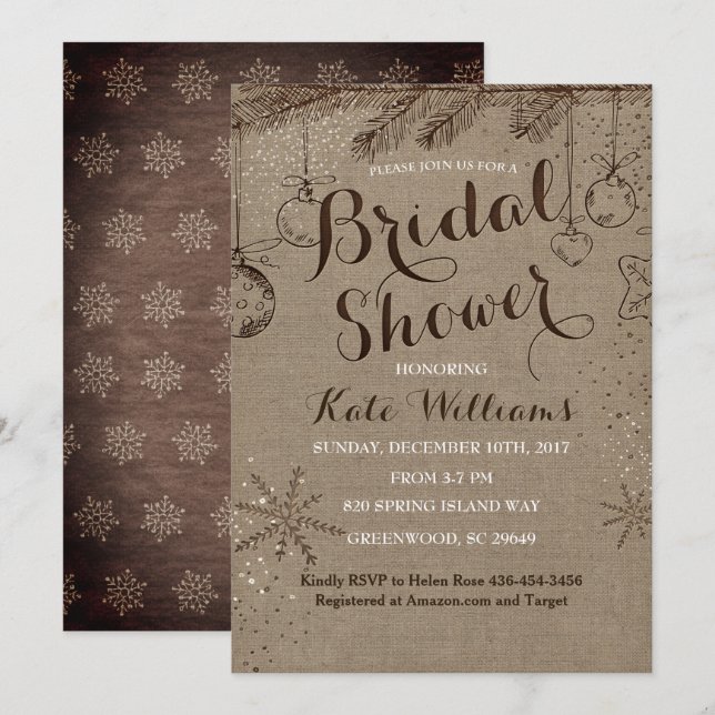 Invitaciones a la Rustic Kraft Winter Bridal Showe (Anverso / Reverso)