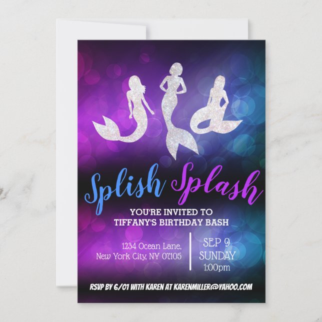 Invitaciones a la sirena de Fiesta Adulto Azul Púr (Anverso)