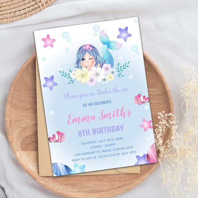 Invitaciones a la sirena floral bajo el mar (Floral Under the sea Mermaid Invitations)