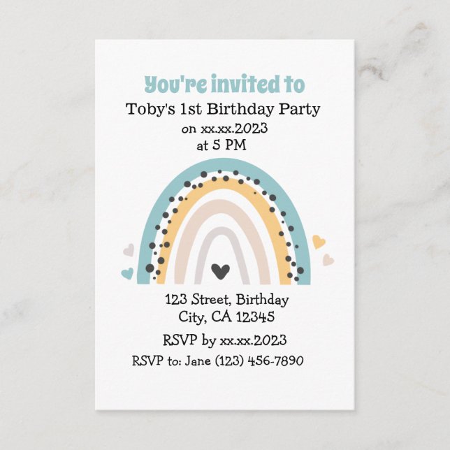 Invitaciones a la tarjeta arcoiris de cumpleaños d (Anverso)