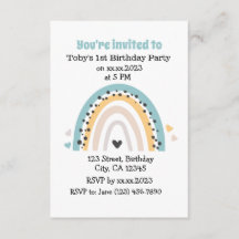 Invitaciones a la tarjeta arcoiris de cumpleaños d