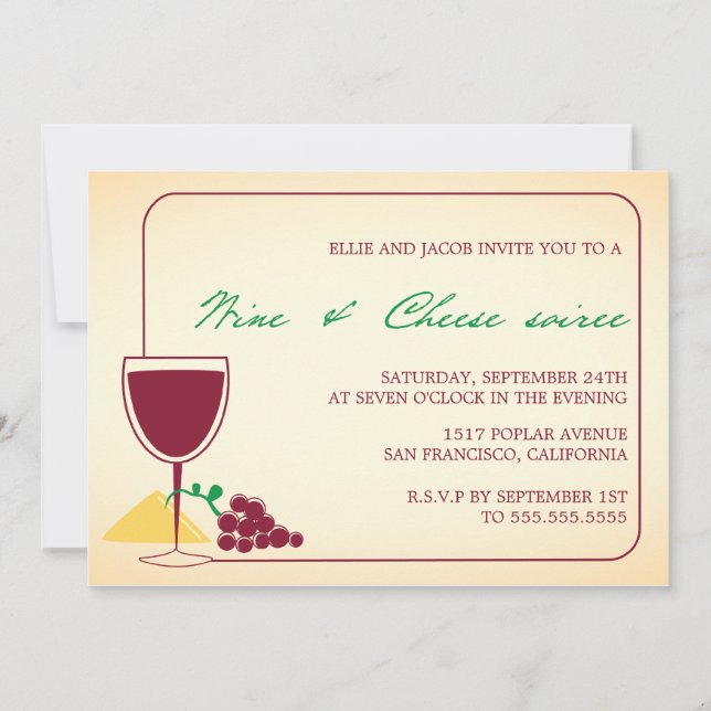 Invitaciones a la velada de vino y queso (Anverso)