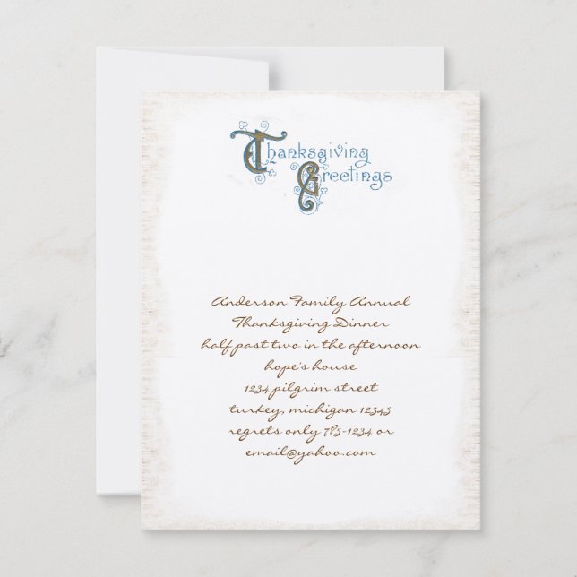 Invitaciones a la vintage Acción de Gracias (Anverso)