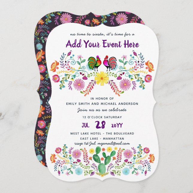 Invitaciones a las flores folclóricas de la Fiesta (Anverso / Reverso)