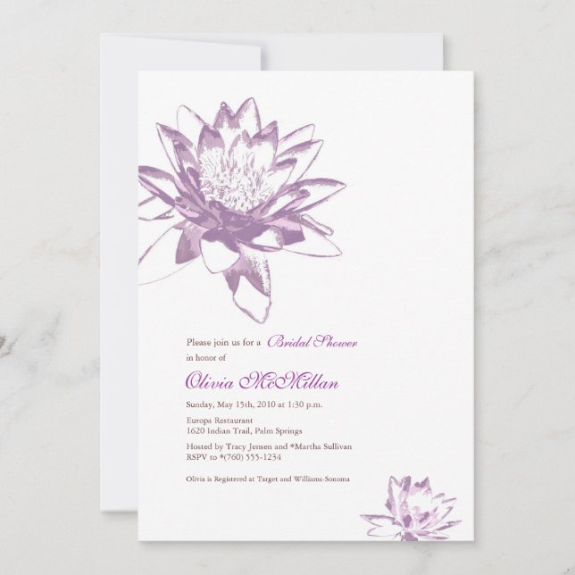 Invitaciones a Lirio de Agua Lavanda (Anverso)