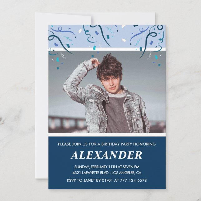 Invitaciones a los 18 años de los hombres Foto Mar (Anverso)