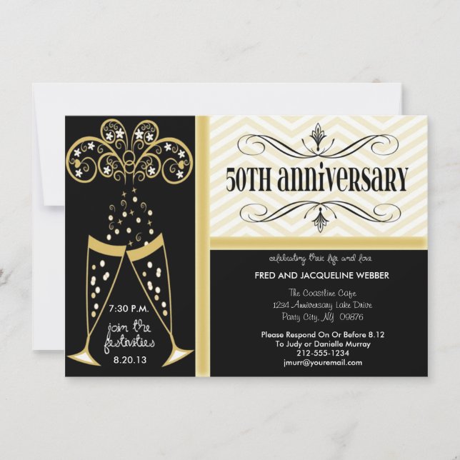 Invitaciones a los 50 años de Champagne y Chevron (Anverso)