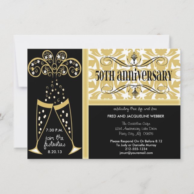 Invitaciones a los 50 años de Champagne y Damask (Anverso)