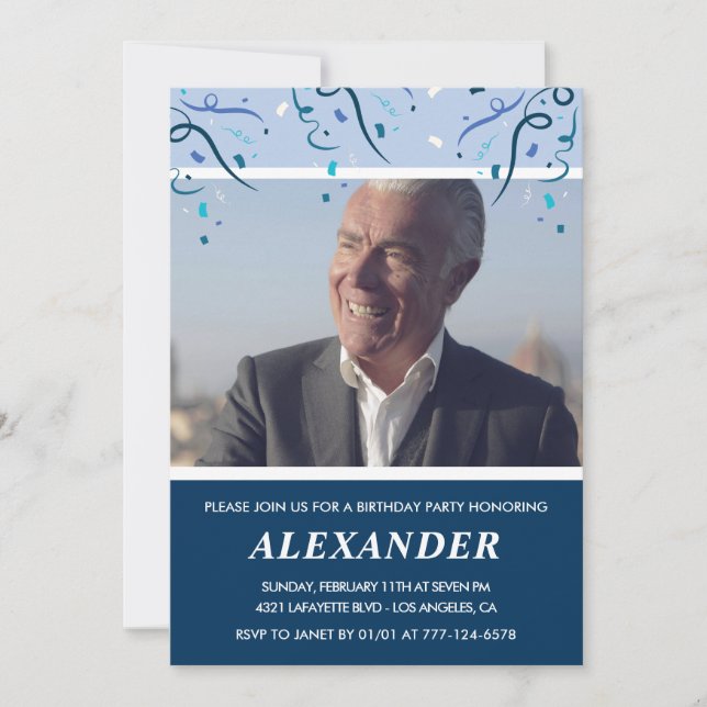 Invitaciones a los 70 años de los hombres Foto Mar (Anverso)