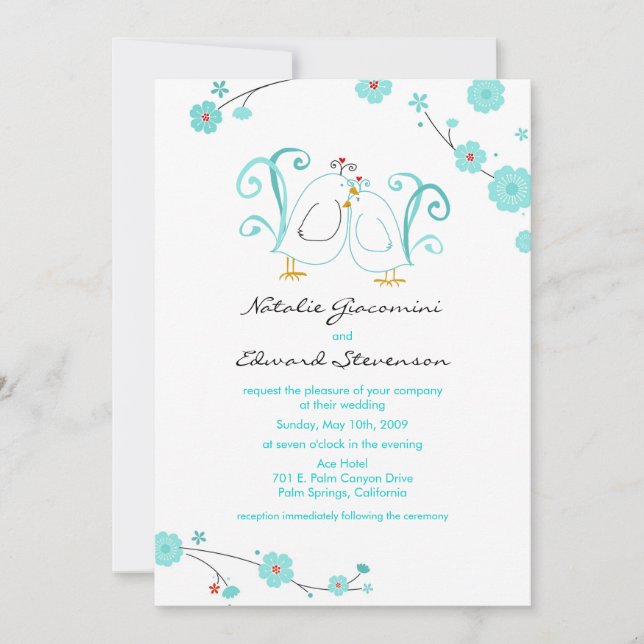 Invitaciones a los Aves Azules y Flores (Anverso)