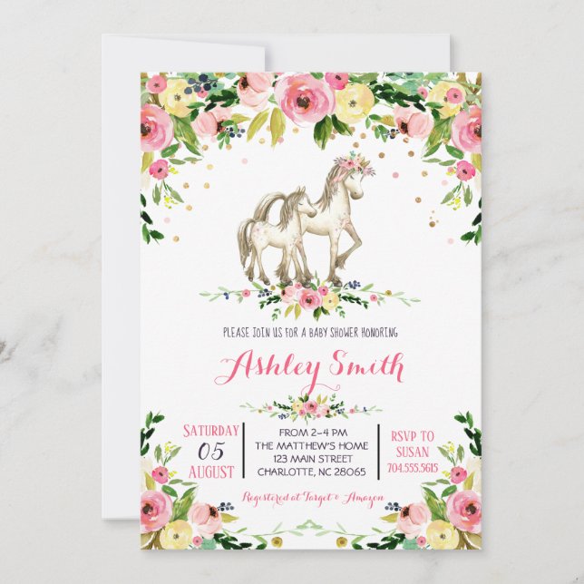 Invitaciones a los Chicas pony Baby Shower (Anverso)