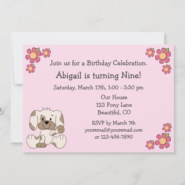 Invitaciones a los Chicas por cumpleaños de perros (Anverso)