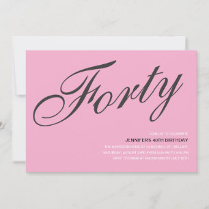 Invitaciones a los cumpleaños 40 en negro y rosa