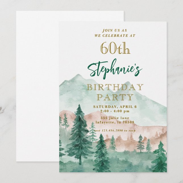 Invitaciones a los cumpleaños 60 de Tree Forest Mo (Anverso / Reverso)