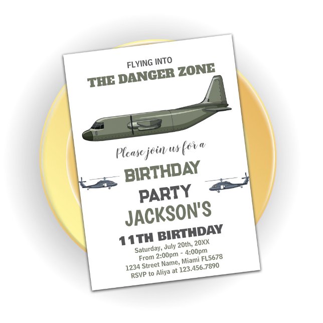 Invitaciones a los cumpleaños de Fighter Jet Green (Fighter Jet Birthday Invitations Green Dark)