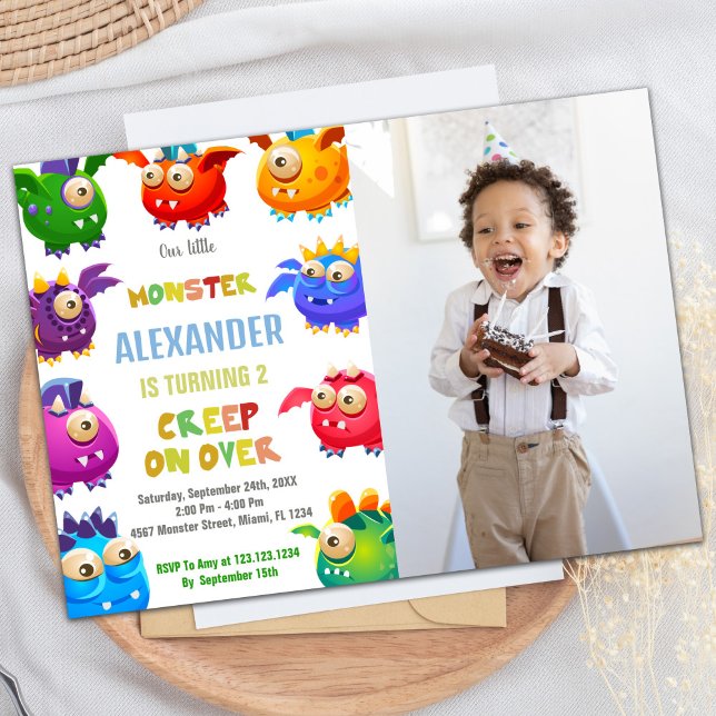 Invitaciones a los cumpleaños de los monstruos, fo (Monster Birthday Invitations, Fly Monsters photo Invitation)