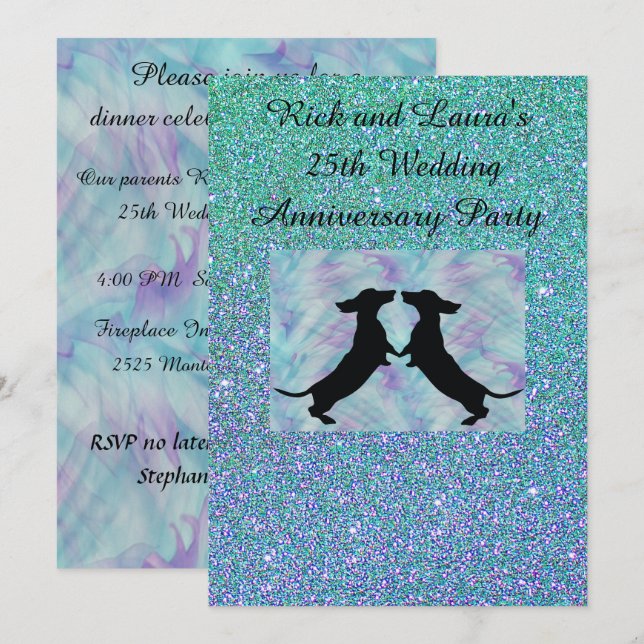 Invitaciones a los Fiestas de Aqua Purple Purpurin (Anverso / Reverso)